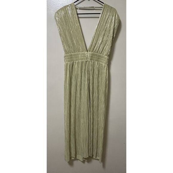 NWT $380 Sabina Musayev Margo Pleated V-Neck Midi Cocktail Dress Green - Size L - Picture 6 of 12